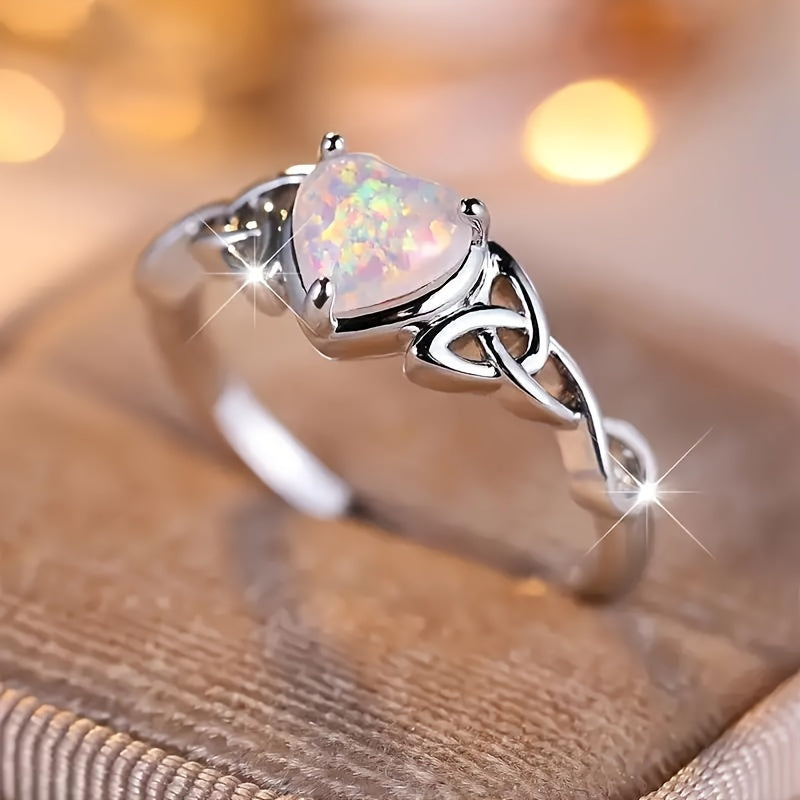 Stylish White Opal Heart Ring