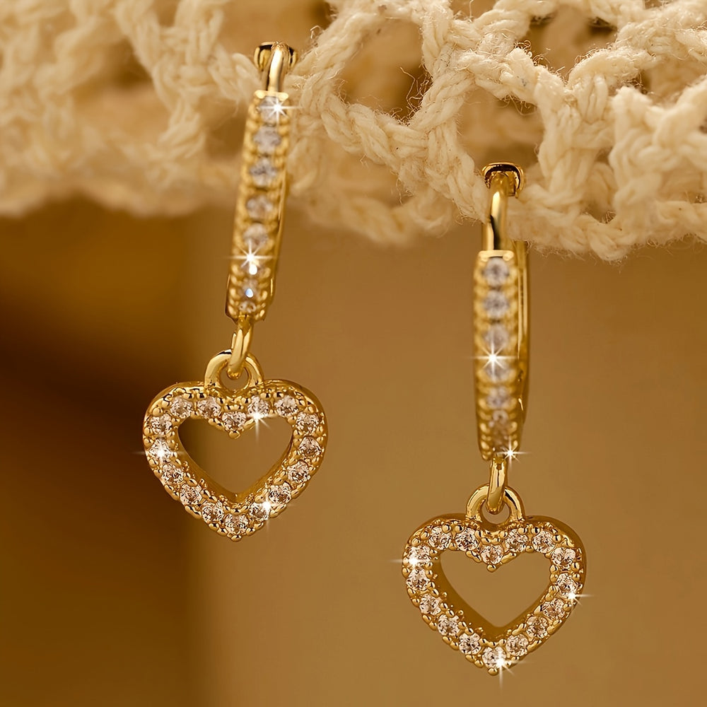 Sparkling Heart Pendant Hoop Earrings