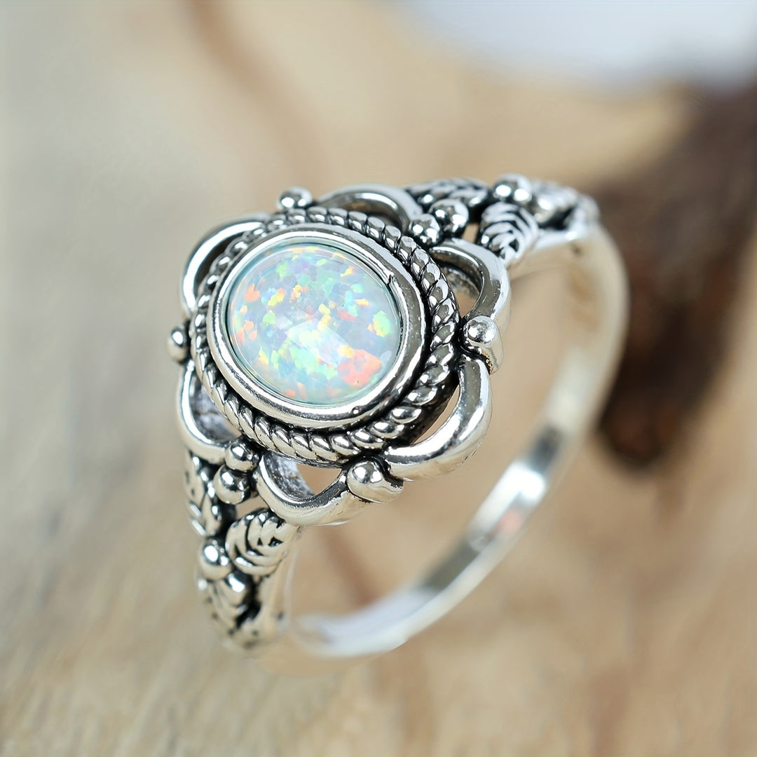Retro Silvery Opal Ring