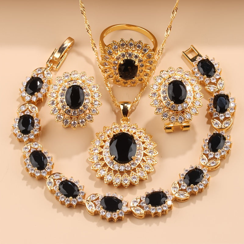 Sunflower Elegance 5pcs Timeless Wedding Jewelry Set