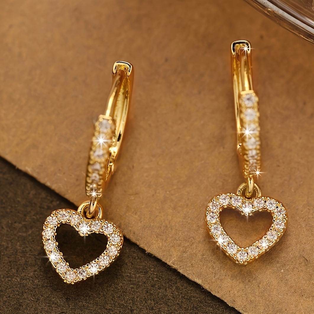 Sparkling Heart Pendant Hoop Earrings