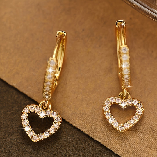 Sparkling Heart Pendant Hoop Earrings