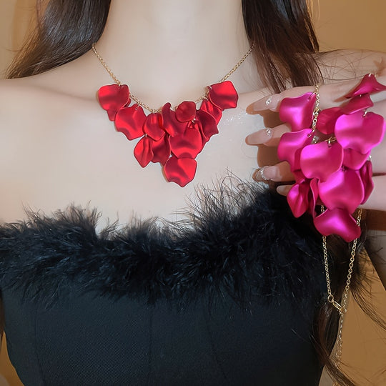 Sleek Elegant Floral Petal Tassel Necklace