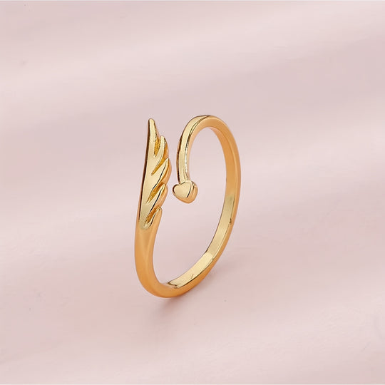 Simple Heart & Wing Open Ring
