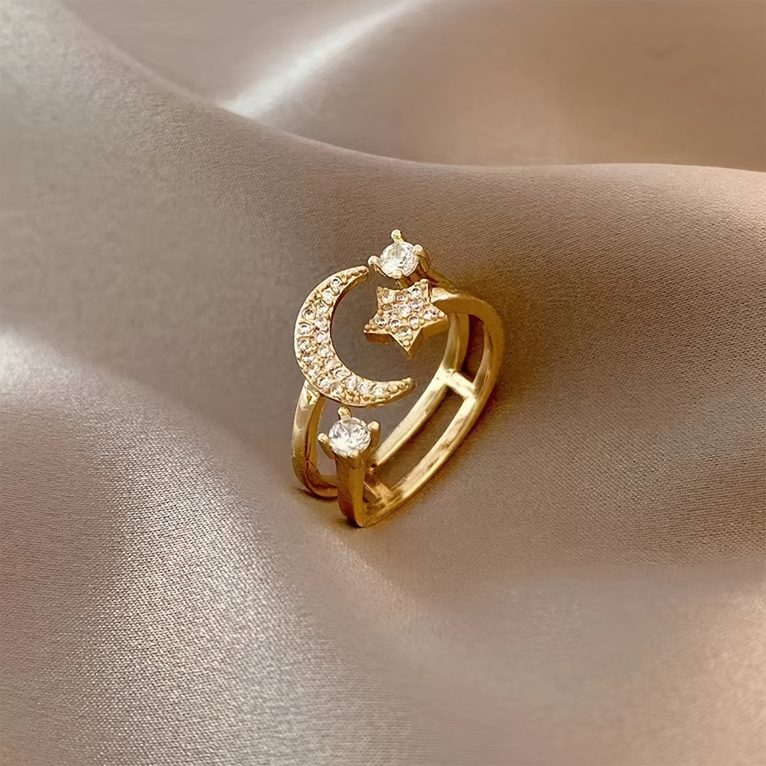 Adjustable Star & Crescent Open Ring
