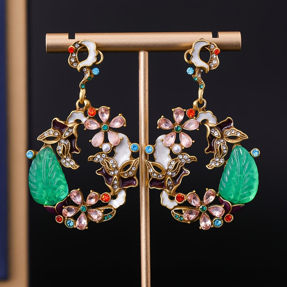 Elegant Floral Enamel Drop Earrings