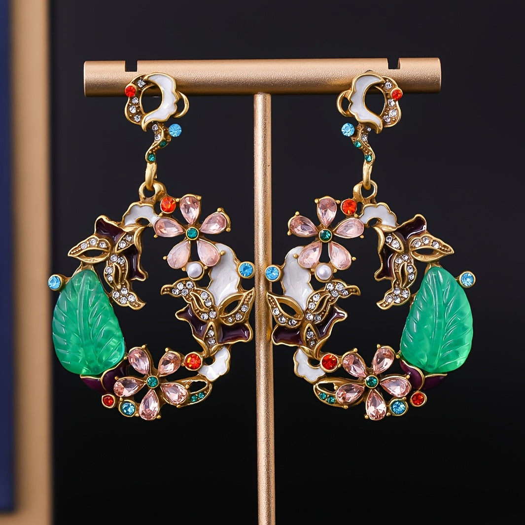 Elegant Floral Enamel Drop Earrings