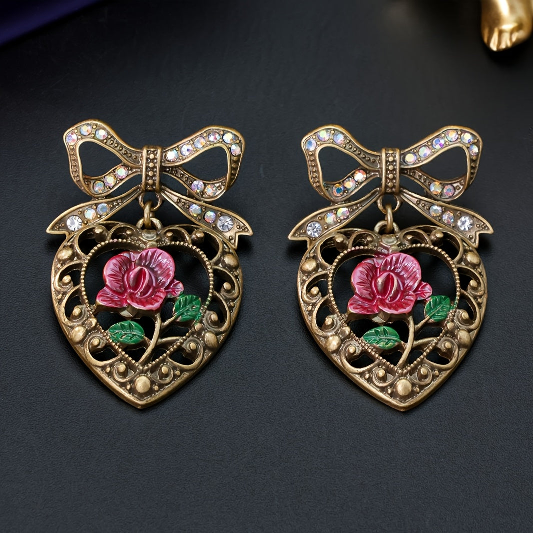 Classic Heart & Rose Bowknot Earrings