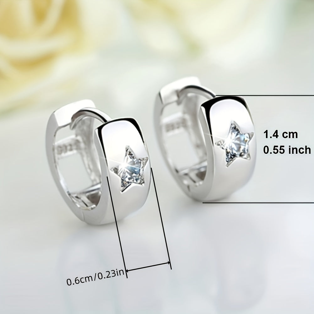 Inlay Zirconia Star Hoop Earrings