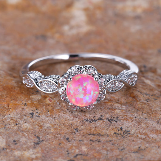 Elegant Pink Opal Promise Ring