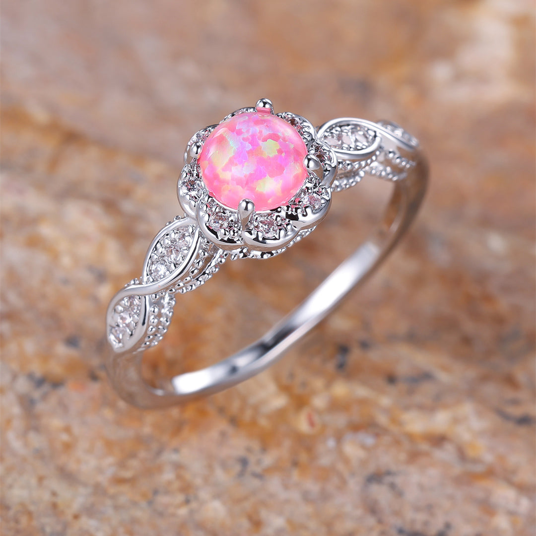 Elegant Pink Opal Promise Ring