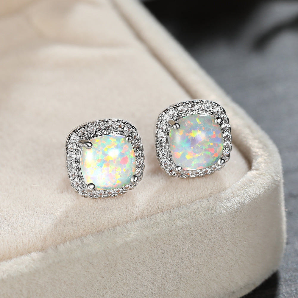Elegant Women's White Opal Charm Earrings