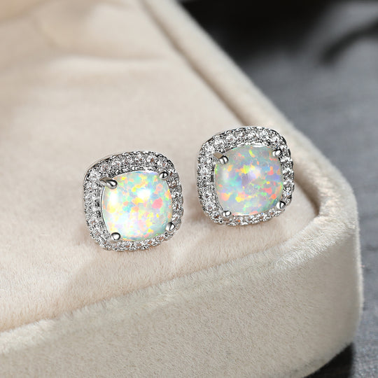 Elegant Women's White Opal Charm Earrings