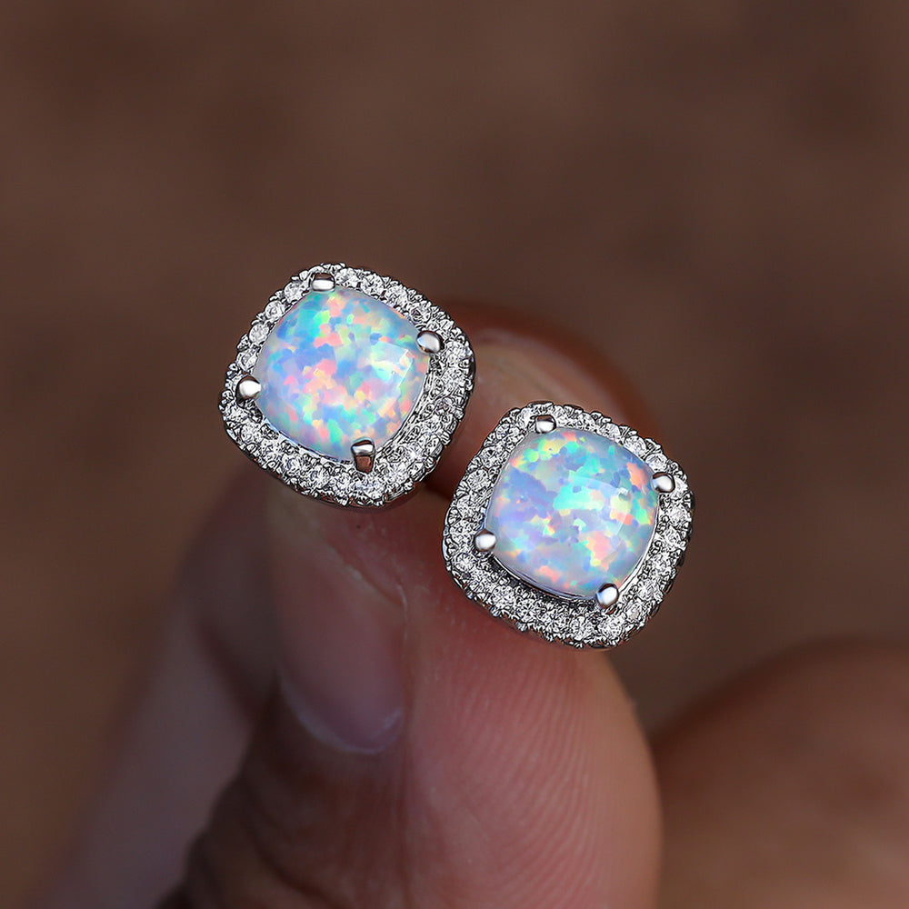 Elegant Women's White Opal Charm Earrings