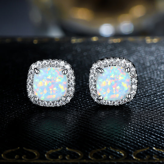 Elegant Women's White Opal Charm Earrings