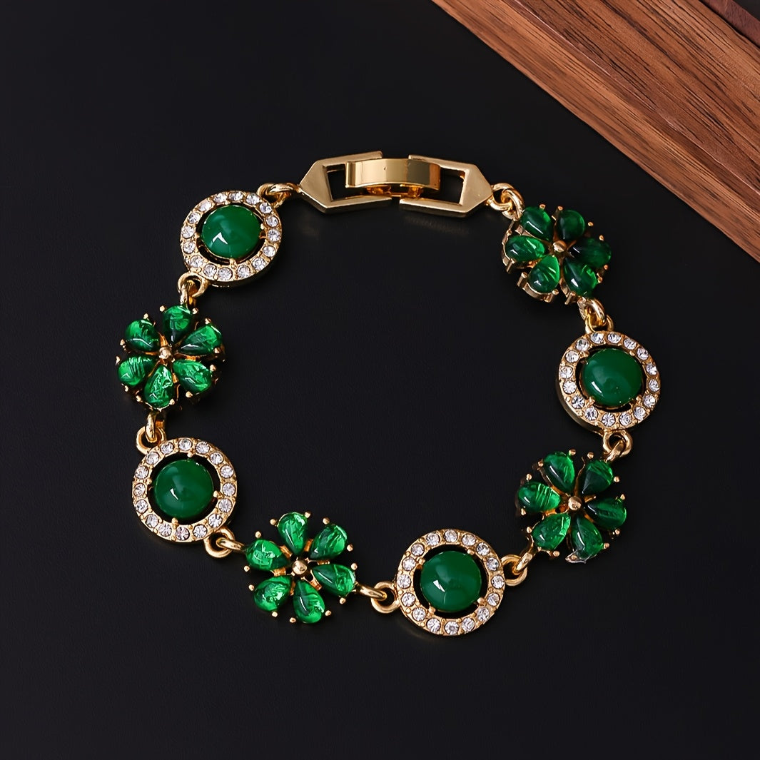 Minimalist Floral Green Stone Bracelet