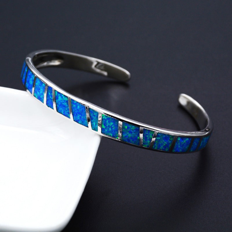 Geometric Opal Open Bangle Bracelet