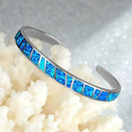Geometric Opal Open Bangle Bracelet