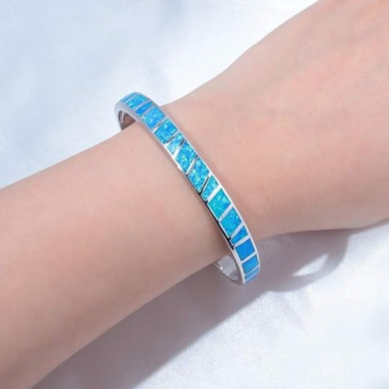 Geometric Opal Open Bangle Bracelet