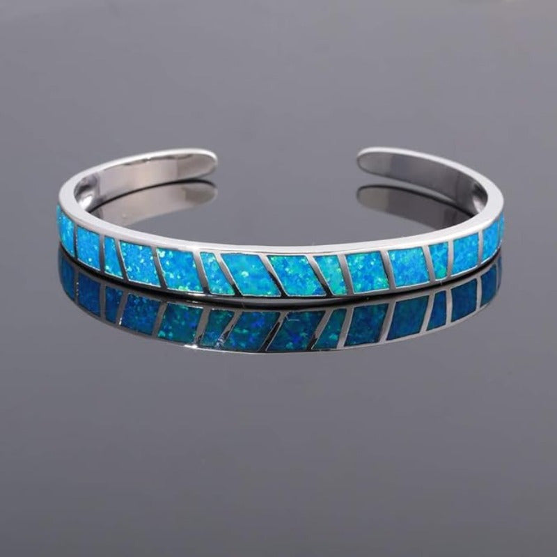 Geometric Opal Open Bangle Bracelet