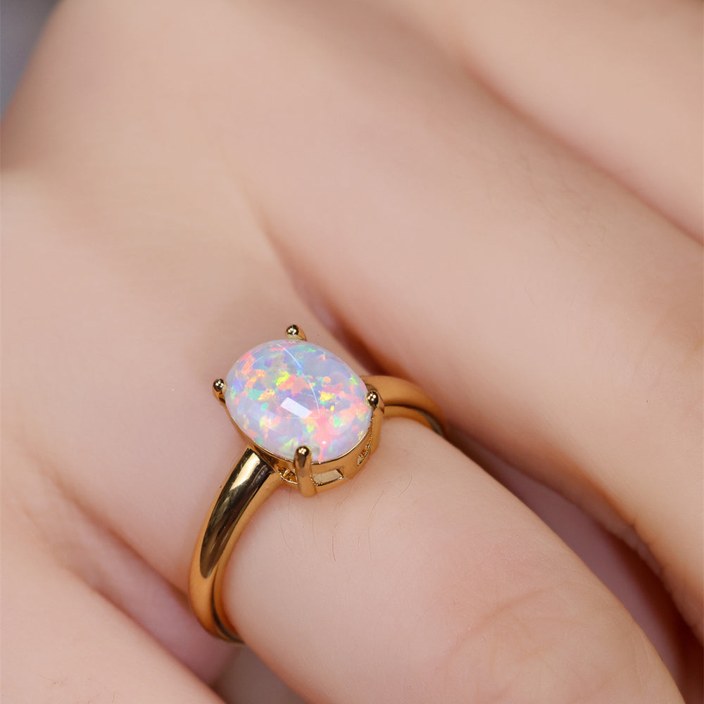 Elegant Modern Oval White Opal Ring