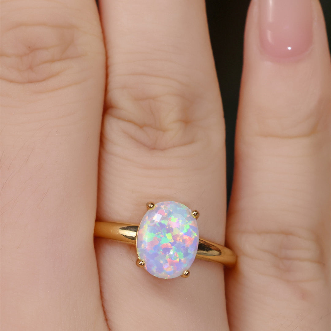 Elegant Modern Oval White Opal Ring
