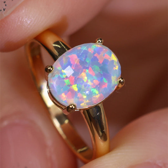 Elegant Modern Oval White Opal Ring
