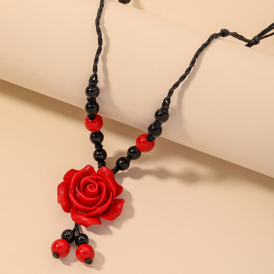 Elegant Resin Rose Flower Pendant Necklace