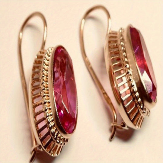 Oval Red Zirconia Earrings