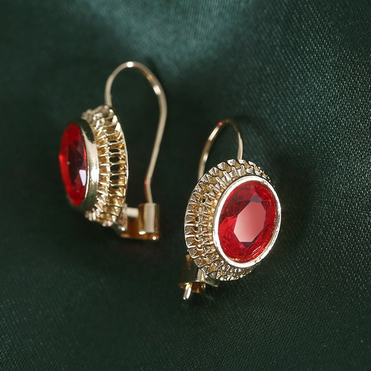 Oval Red Zirconia Earrings