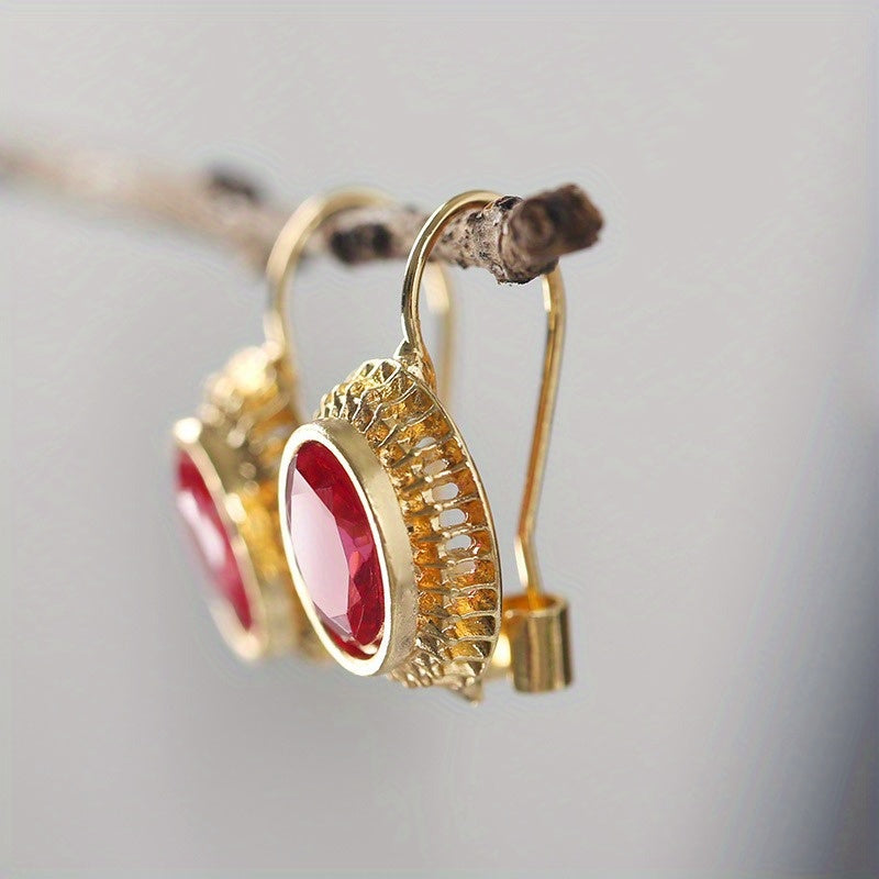 Oval Red Zirconia Earrings