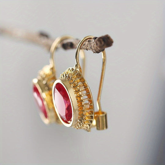 Oval Red Zirconia Earrings