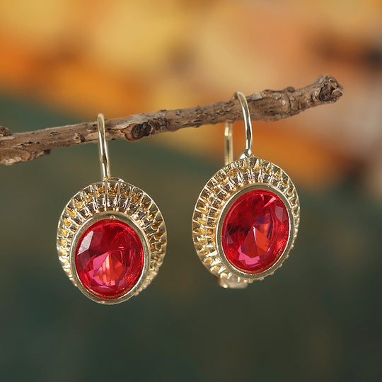 Oval Red Zirconia Earrings