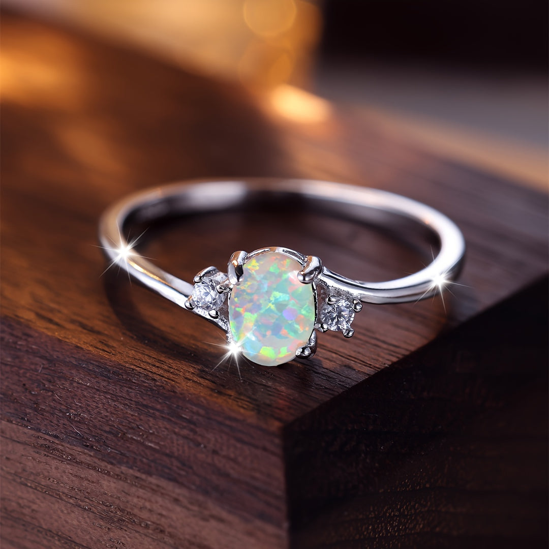 Oval White Opal Ring