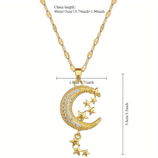 Crescent Moon & Stars Pendant Necklace