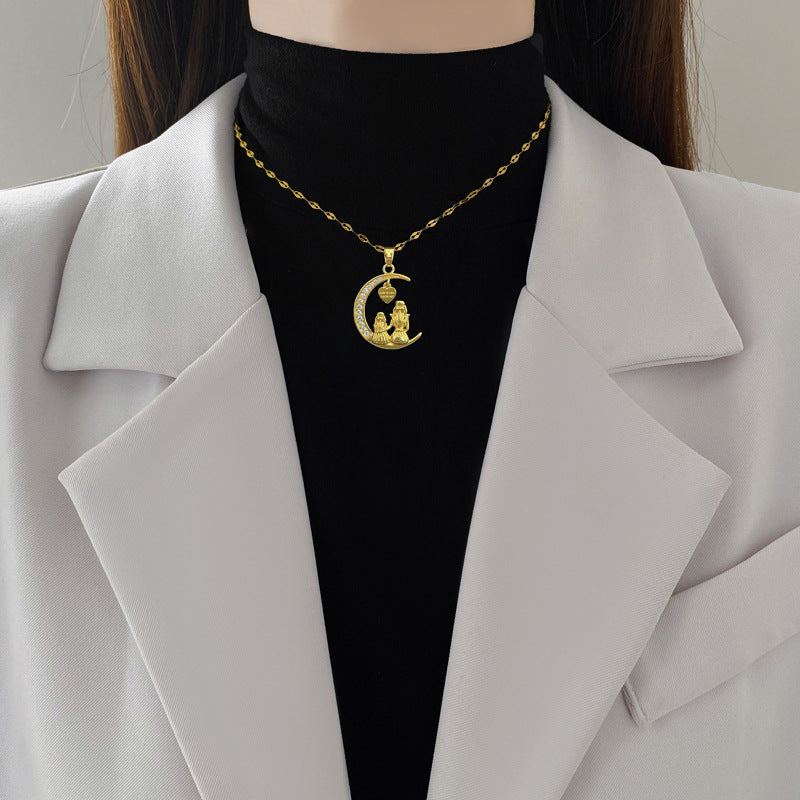 Mother-Daughter Moon Pendant Necklace