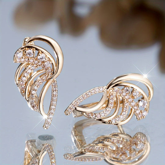 Elegant Golden Wing Design Stud Earrings