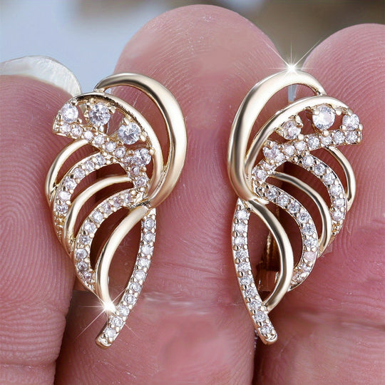 Elegant Golden Wing Design Stud Earrings