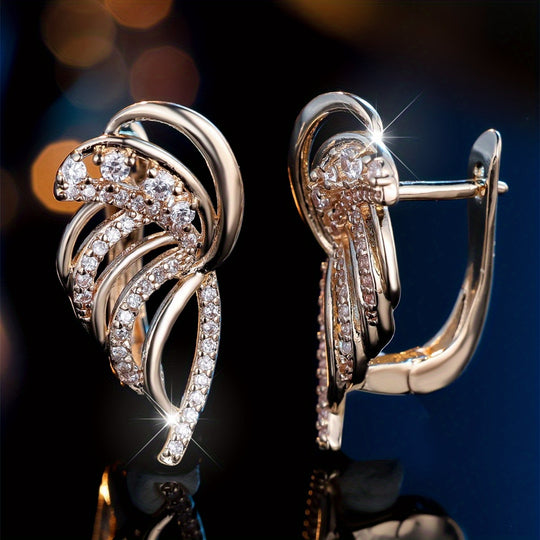 Elegant Golden Wing Design Stud Earrings