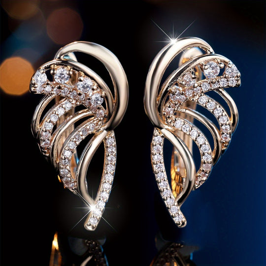 Elegant Golden Wing Design Stud Earrings