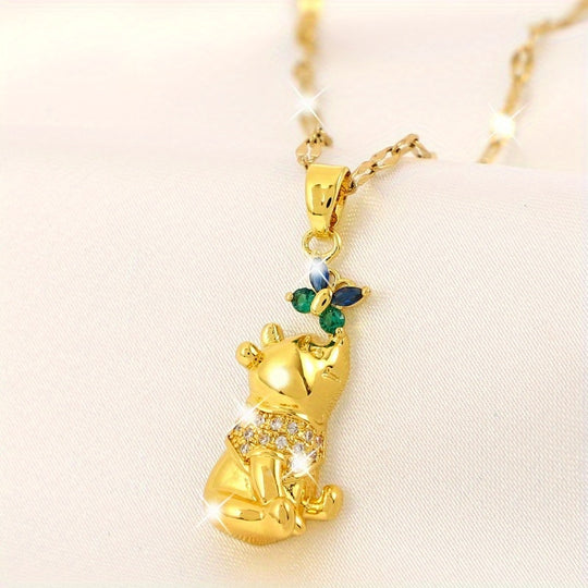 Butterfly Bear Gemstone Pendant Necklace