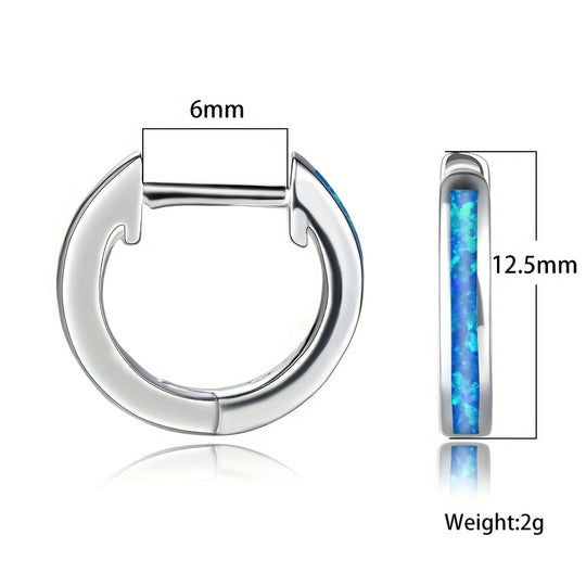 Classic Inlaid Blue Opal Hoop Earrings