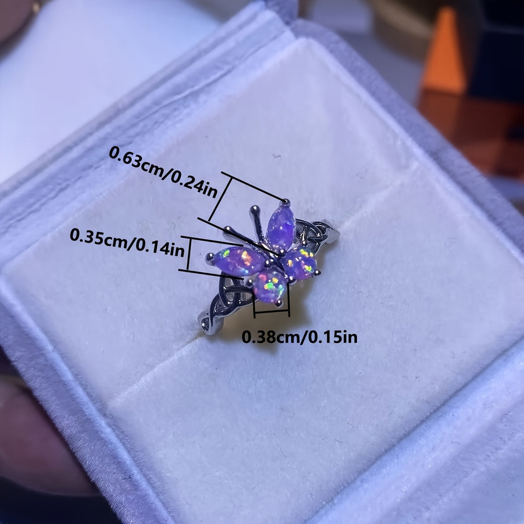 Elegant Boho-Chic Purple Opal Butterfly Ring