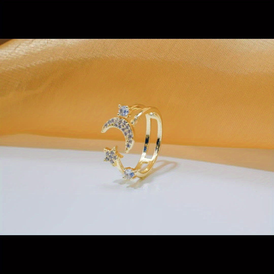 Adjustable Star & Crescent Open Ring