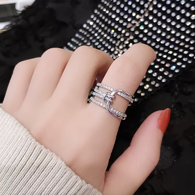 Elegant Layered Knot Zirconia Open Ring