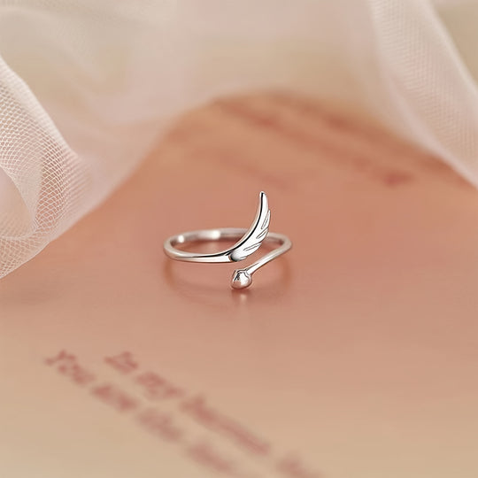 Simple Heart & Wing Open Ring