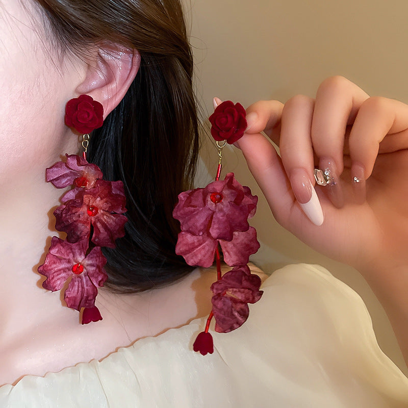 Fashionable Red Rose Earrings