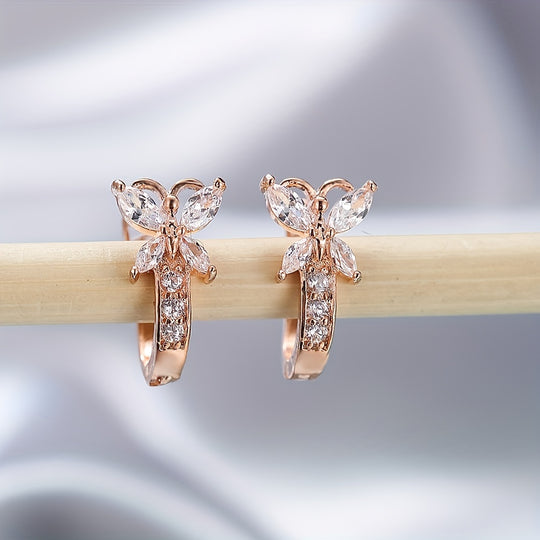 Colorful Butterfly Zirconia Hoop Earrings