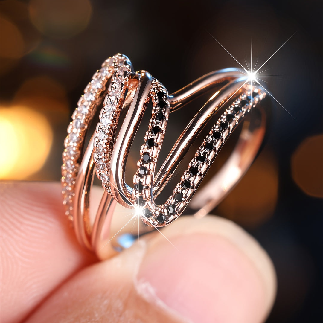 Wavy Black Cubic Zirconia Ring