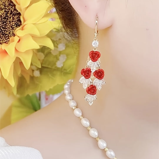 Stylish Rose Tassel Drop Earrings